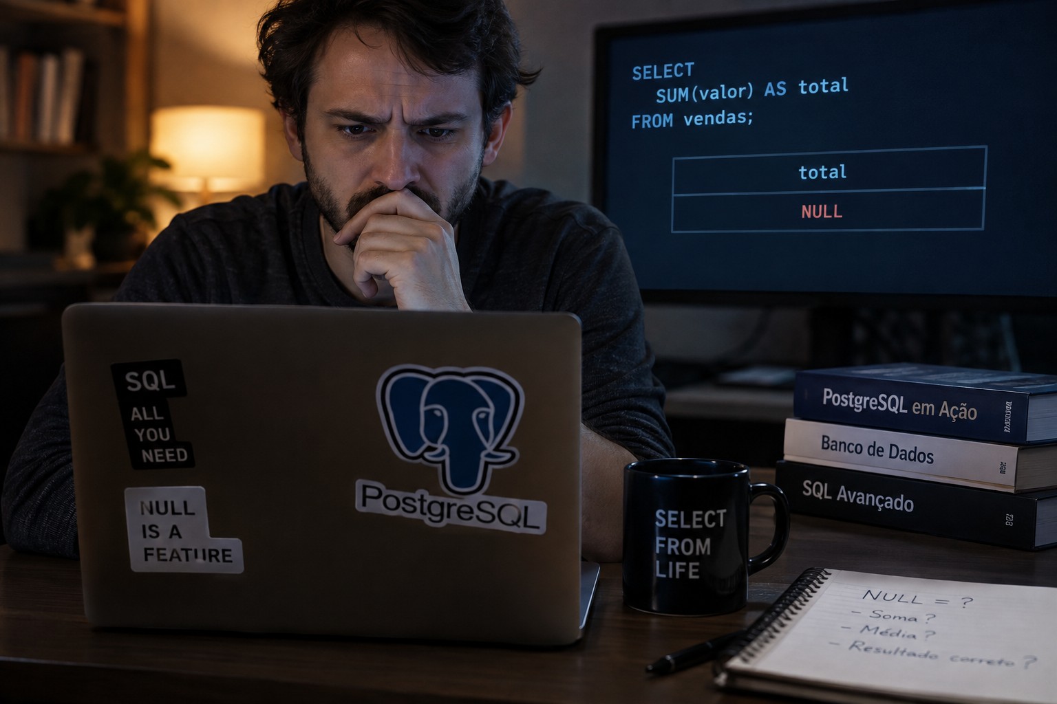 NULL em Postgres: por que seus cálculos silenciosamente entregam o resultado errado